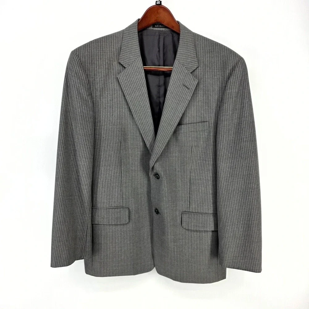Tasso Elba Suit Mens 42R Gray Pinstripe 100% Wool 2 Piece Blazer Trousers Set